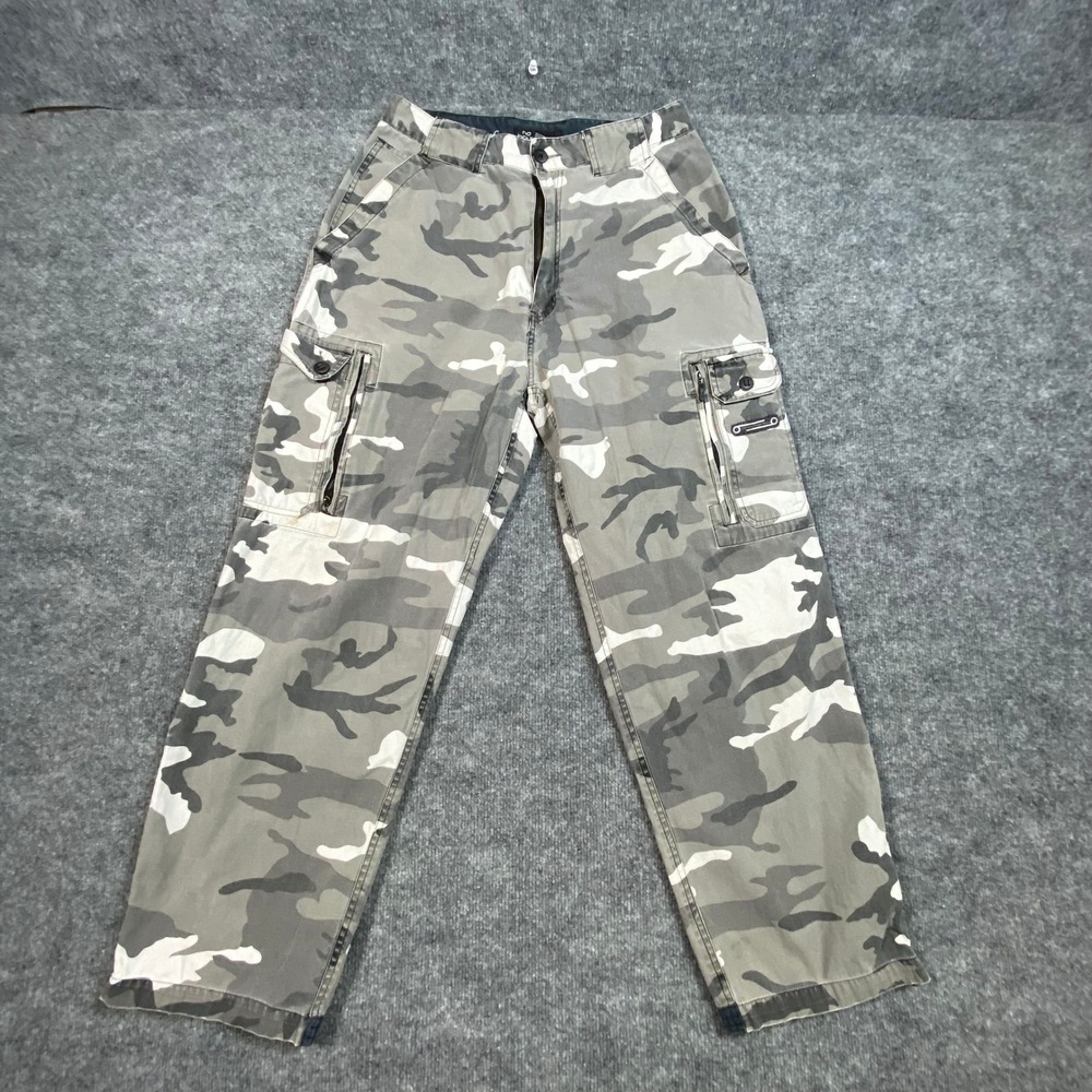 No Boundaries Mens Grey Camo Cargo Pants 32x30 Utility Multi Pocket Straight Leg